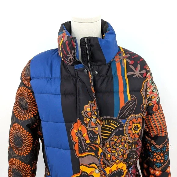 Desigual Puffer Jacket Women's 40 Multicolor Patchwork Print Statement - Picture 6 of 13